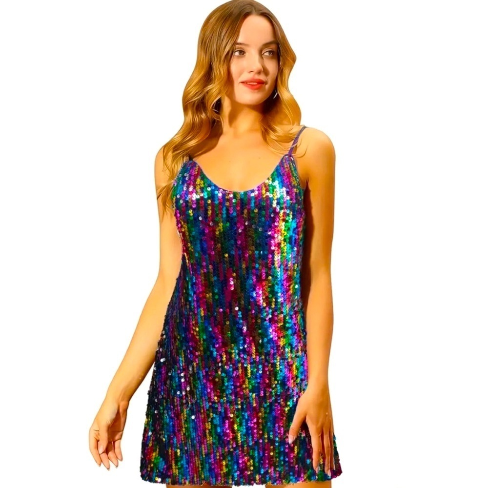 Multicolor Sequin Spaghetti Strap Mini Dress